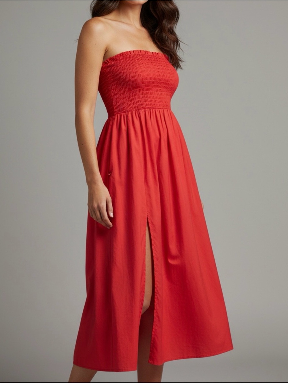 Wild Fable Strapless Smocked Midi Dress with Front Slit
